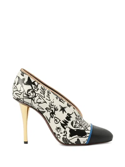 Lanvin V-neck Graphic-print Pumps In Multi