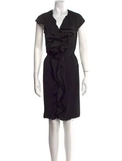 Pre-owned Lanvin V-neck Knee-length Dress In Black