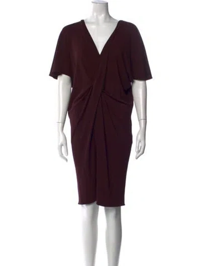 Pre-owned Lanvin V-neck Knee-length Dress In Burgundy