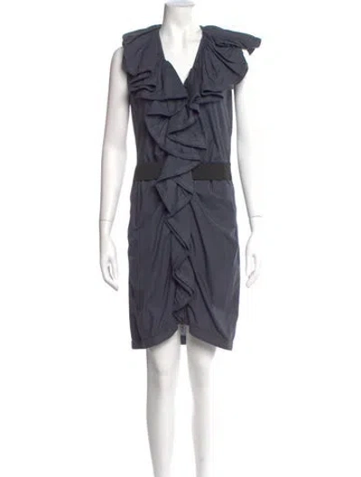Pre-owned Lanvin V-neck Knee-length Dress In Gray