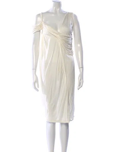 Pre-owned Lanvin V-neck Knee-length Dress In Neutral