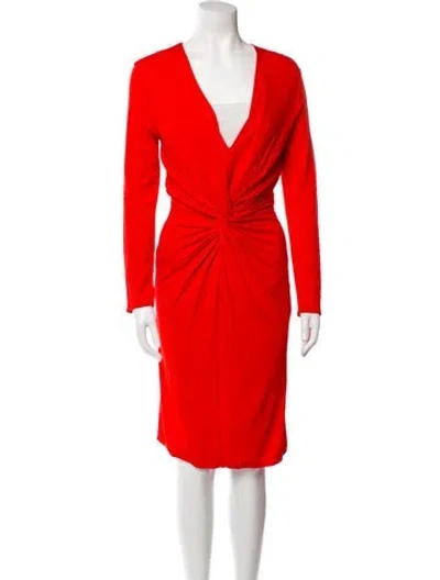 Pre-owned Lanvin V-neck Knee-length Dress In Red