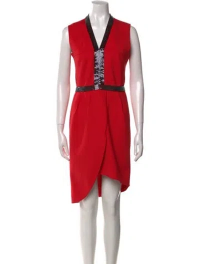 Pre-owned Lanvin V-neck Knee-length Dress W/ Tags In Red