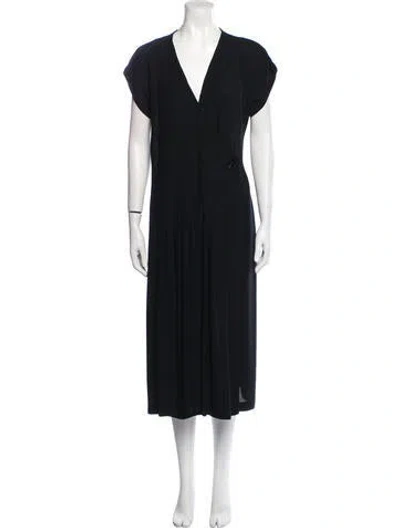 Pre-owned Lanvin V-neck Long Dress In Black