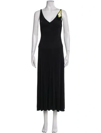 Pre-owned Lanvin V-neck Long Dress In Black