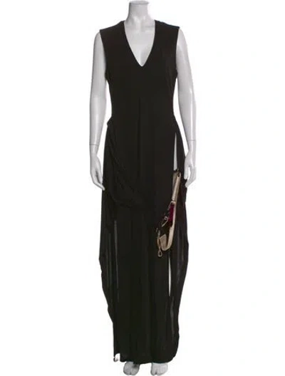 Pre-owned Lanvin V-neck Long Dress In Black