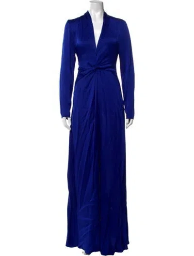 Pre-owned Lanvin V-neck Long Dress In Blue