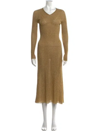 Pre-owned Lanvin V-neck Long Dress In Gold/metallic