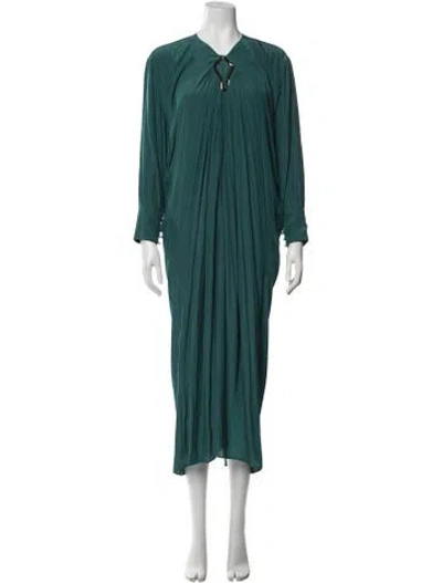 Pre-owned Lanvin V-neck Long Dress In Green