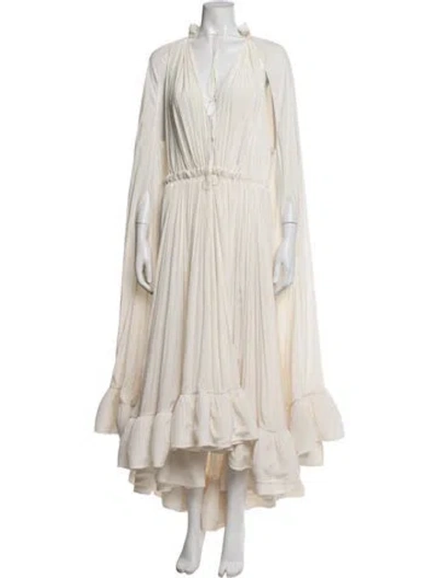 Pre-owned Lanvin V-neck Long Dress In Neutrals