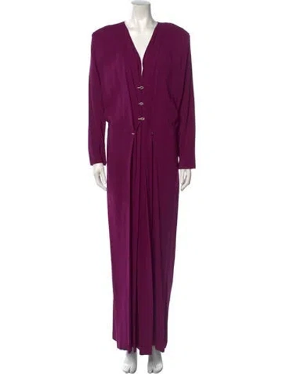 Pre-owned Lanvin V-neck Long Dress In Purple