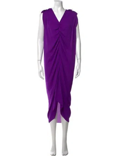 Pre-owned Lanvin V-neck Long Dress In Purple