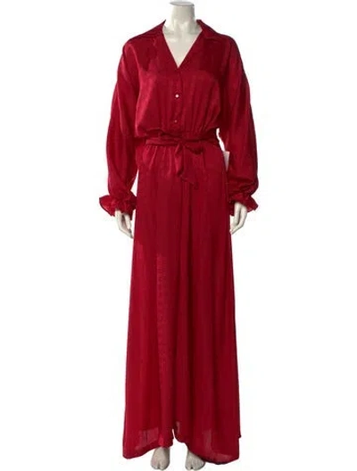 Pre-owned Lanvin V-neck Long Dress In Red