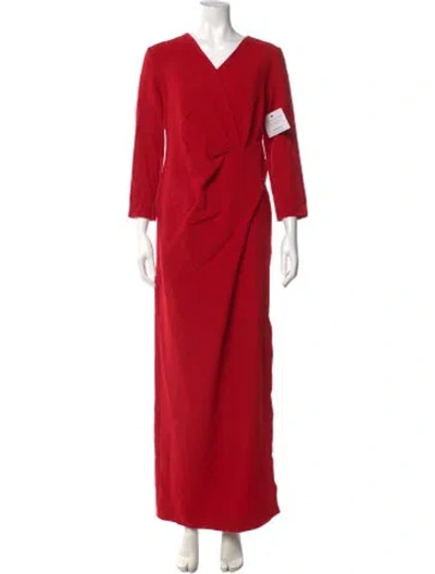 Pre-owned Lanvin V-neck Long Dress In Red
