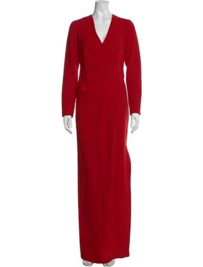 Pre-owned Lanvin V-neck Long Dress In Red