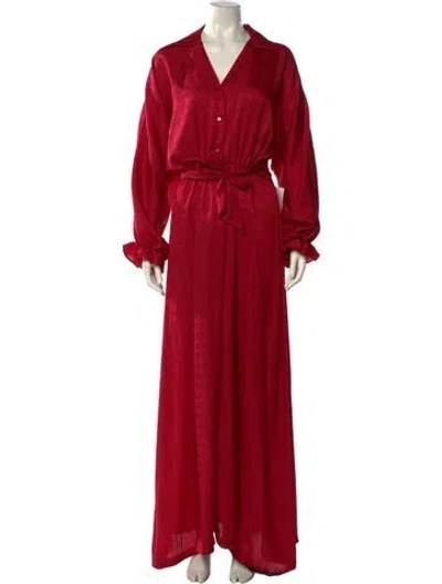 Pre-owned Lanvin V-neck Long Dress In Red