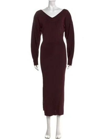 Pre-owned Lanvin V-neck Long Dress W/ Tags In Brown/burgundy