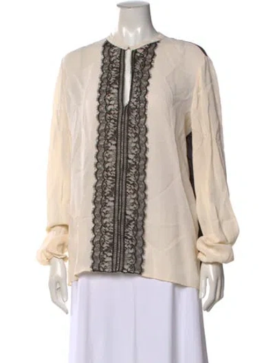 Pre-owned Lanvin V-neck Long Sleeve Blouse In Neutral