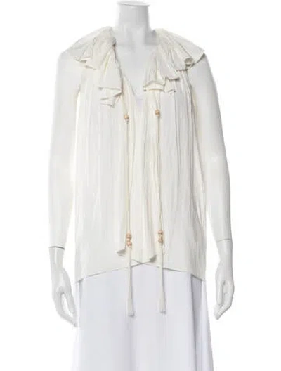 Pre-owned Lanvin V-neck Long Sleeve Blouse In Neutrals