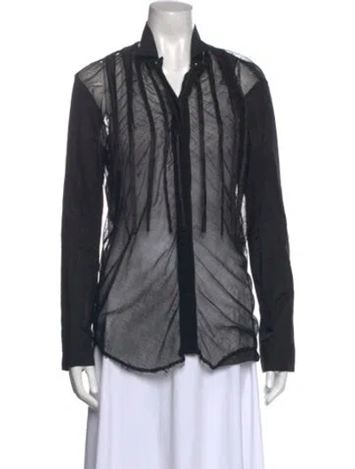 Pre-owned Lanvin V-neck Long Sleeve Button-up Top In Black