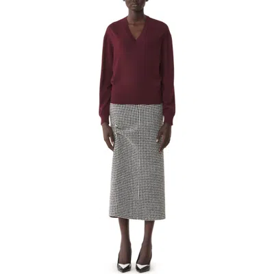 Lanvin V-neck Merino Sweater With Grosgrain Detail In Burgundy