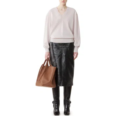Lanvin V-neck Merino Sweater With Grosgrain Detail In Neutral