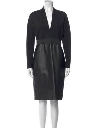 Pre-owned Lanvin V-neck Midi Length Dress In Black