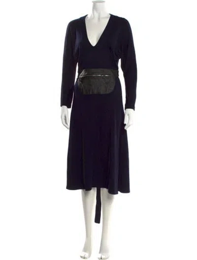 Pre-owned Lanvin V-neck Midi Length Dress In Black