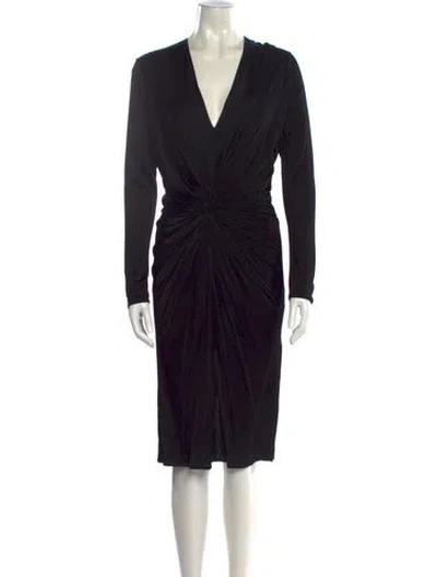Pre-owned Lanvin V-neck Midi Length Dress In Black
