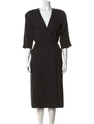Pre-owned Lanvin V-neck Midi Length Dress In Black