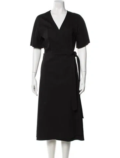 Pre-owned Lanvin V-neck Midi Length Dress In Black