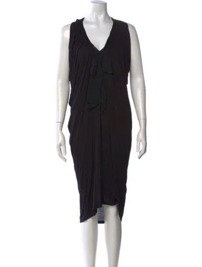 Pre-owned Lanvin V-neck Midi Length Dress In Black