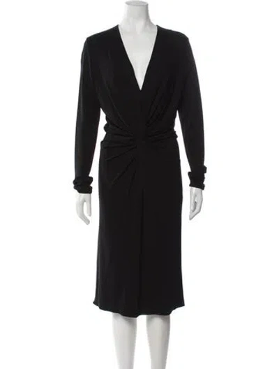 Pre-owned Lanvin V-neck Midi Length Dress In Black
