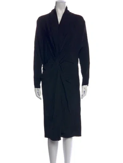 Pre-owned Lanvin V-neck Midi Length Dress In Black