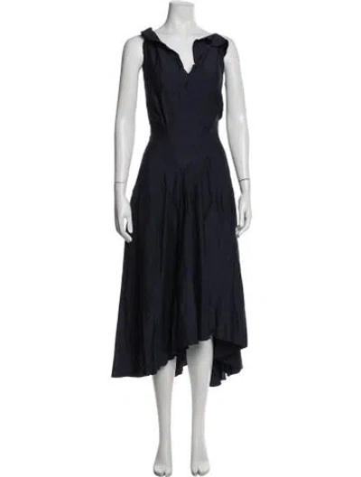 Pre-owned Lanvin V-neck Midi Length Dress In Blue