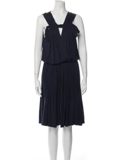 Pre-owned Lanvin V-neck Midi Length Dress In Blue