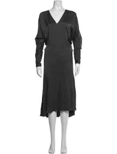 Pre-owned Lanvin V-neck Midi Length Dress In Grey