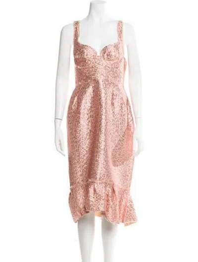 Pre-owned Lanvin V-neck Midi Length Dress In Metallic/pink