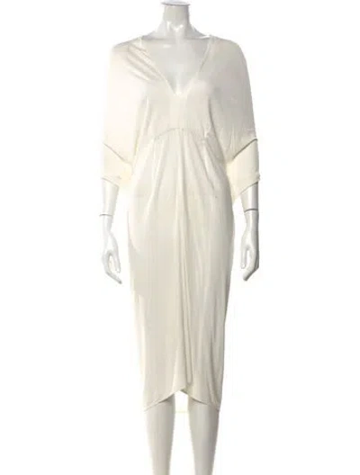 Pre-owned Lanvin V-neck Midi Length Dress In Neutrals