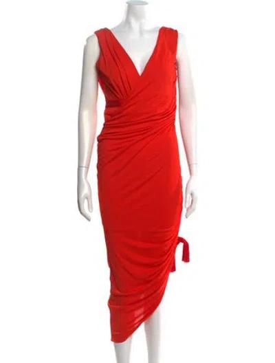 Pre-owned Lanvin V-neck Midi Length Dress In Orange