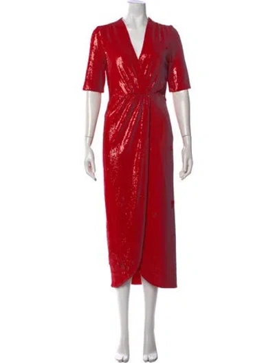 Pre-owned Lanvin V-neck Midi Length Dress In Red