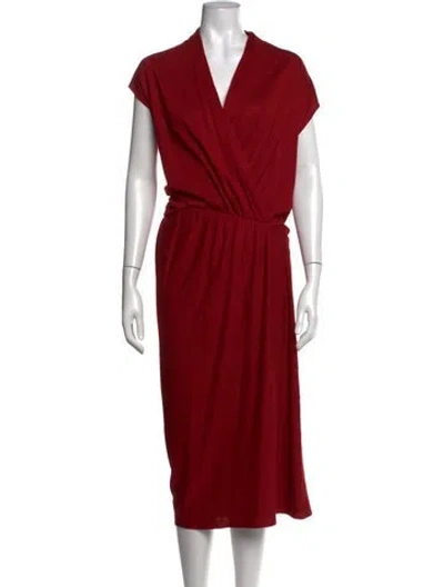 Pre-owned Lanvin V-neck Midi Length Dress In Red