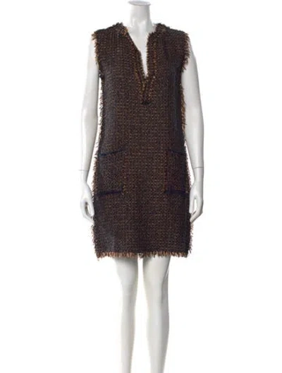Pre-owned Lanvin V-neck Mini Dress In Black