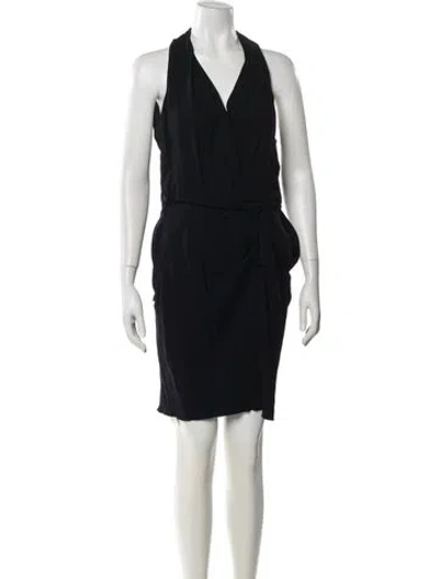 Pre-owned Lanvin V-neck Mini Dress In Black