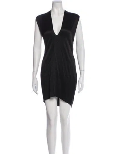 Pre-owned Lanvin V-neck Mini Dress In Black