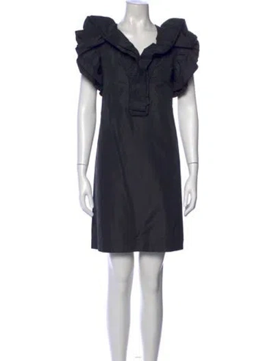Pre-owned Lanvin V-neck Mini Dress In Black