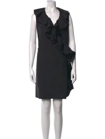 Pre-owned Lanvin V-neck Mini Dress In Black