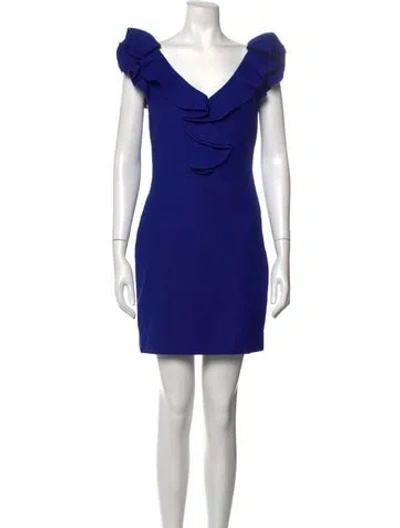 Pre-owned Lanvin V-neck Mini Dress In Blue