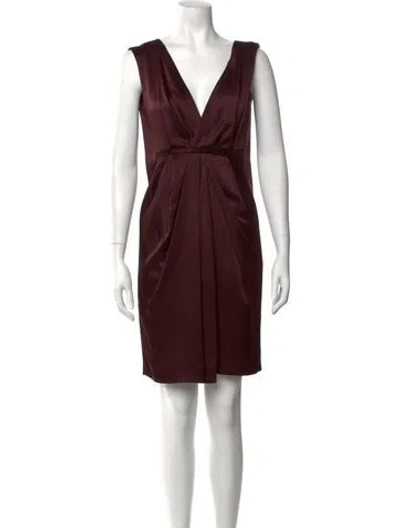 Pre-owned Lanvin V-neck Mini Dress In Burgundy