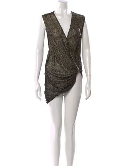 Pre-owned Lanvin V-neck Mini Dress In Gold